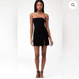 Amanda Uprichard Sparkling Embellished Dream Bandeau Black One-Shoulder Dress